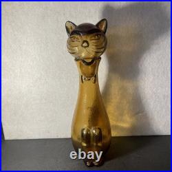 Vintage Ruffino Empoli Cat Decanter Bottle Amber gold 1960s MCM Italian Glass
