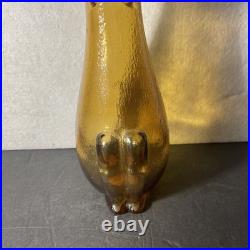 Vintage Ruffino Empoli Cat Decanter Bottle Amber gold 1960s MCM Italian Glass