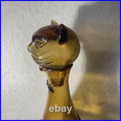 Vintage Ruffino Empoli Cat Decanter Bottle Amber gold 1960s MCM Italian Glass
