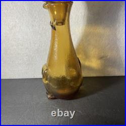 Vintage Ruffino Empoli Cat Decanter Bottle Amber gold 1960s MCM Italian Glass