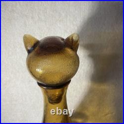 Vintage Ruffino Empoli Cat Decanter Bottle Amber gold 1960s MCM Italian Glass