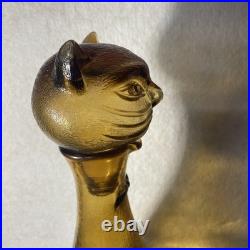 Vintage Ruffino Empoli Cat Decanter Bottle Amber gold 1960s MCM Italian Glass