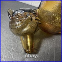 Vintage Ruffino Empoli Cat Decanter Bottle Amber gold 1960s MCM Italian Glass