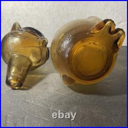 Vintage Ruffino Empoli Cat Decanter Bottle Amber gold 1960s MCM Italian Glass