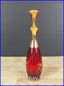 Vintage SEYEI Victorian Glass Ruby Decanter Set Hand Painted Enameled Decoration