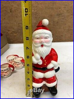 Vintage Santa Claus Decanter & 4 Shot Glass Mugs Set