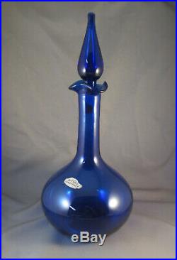Vintage Sapphire Blue Blenko 13 Decanter #37 with Flame Stopper Cobalt Art Glass