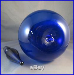 Vintage Sapphire Blue Blenko 13 Decanter #37 with Flame Stopper Cobalt Art Glass