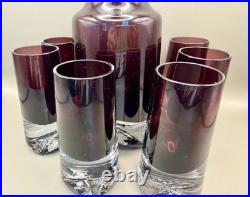 Vintage Scandinavian Amethyst Sommerso Glass Decanter Set 6 Shot Glasses