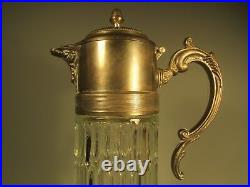 Vintage Sculpted Glass Pitcher/Decanter with Silver-Plated Spout & & Ice Insert