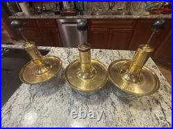 Vintage Set Of 3 Mid Century Park Sherman glass and brass liquor pump decanter