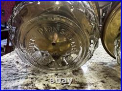 Vintage Set Of 3 Mid Century Park Sherman glass and brass liquor pump decanter