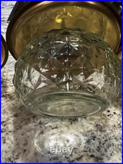 Vintage Set Of 3 Mid Century Park Sherman glass and brass liquor pump decanter