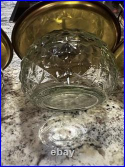 Vintage Set Of 3 Mid Century Park Sherman glass and brass liquor pump decanter
