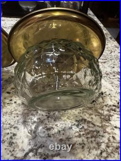 Vintage Set Of 3 Mid Century Park Sherman glass and brass liquor pump decanter
