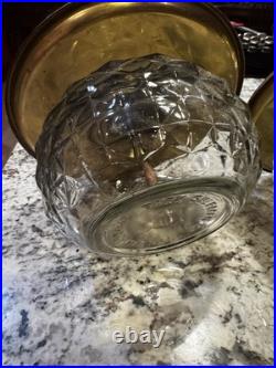 Vintage Set Of 3 Mid Century Park Sherman glass and brass liquor pump decanter