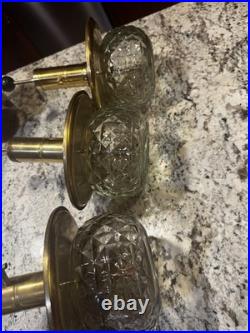 Vintage Set Of 3 Mid Century Park Sherman glass and brass liquor pump decanter