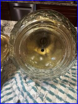 Vintage Set Of 3 Mid Century Park Sherman glass and brass liquor pump decanter