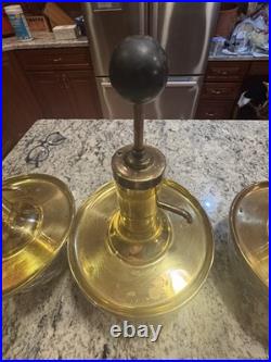 Vintage Set Of 3 Mid Century Park Sherman glass and brass liquor pump decanter