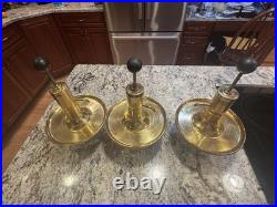 Vintage Set Of 3 Mid Century Park Sherman glass and brass liquor pump decanter