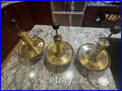 Vintage Set Of 3 Mid Century Park Sherman glass and brass liquor pump decanter