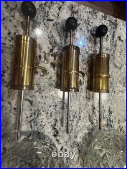 Vintage Set Of 3 Mid Century Park Sherman glass and brass liquor pump decanter
