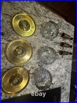 Vintage Set Of 3 Mid Century Park Sherman glass and brass liquor pump decanter
