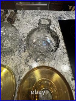 Vintage Set Of 3 Mid Century Park Sherman glass and brass liquor pump decanter