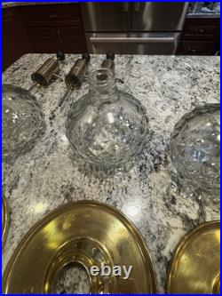 Vintage Set Of 3 Mid Century Park Sherman glass and brass liquor pump decanter