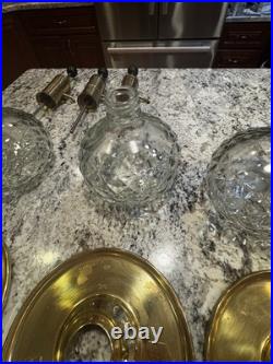 Vintage Set Of 3 Mid Century Park Sherman glass and brass liquor pump decanter