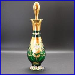 Vintage Seyei Emerald Green and Gold Cordial Decanter and Glasses Floral MCM Vintage Seyei Emerald Green and Gold Cordial Decanter and Glasses Floral MCM