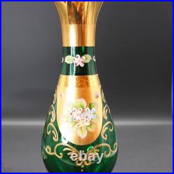 Vintage Seyei Emerald Green and Gold Cordial Decanter and Glasses Floral MCM