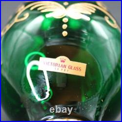 Vintage Seyei Emerald Green and Gold Cordial Decanter and Glasses Floral MCM Vintage Seyei Emerald Green and Gold Cordial Decanter and Glasses Floral MCM