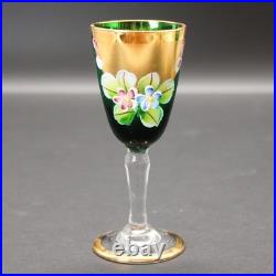 Vintage Seyei Emerald Green and Gold Cordial Decanter and Glasses Floral MCM