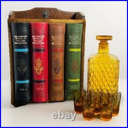 Vintage Shakespeare Fake Faux Book Wood Decanter Box Shot Glass Set Office Decor