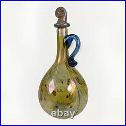 Vintage Signed Aaron Slater Hand Blown Art Glass Cruet Decanter W Stoper Pitcher