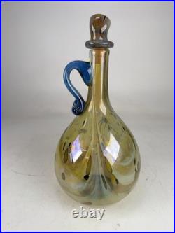 Vintage Signed Aaron Slater Hand Blown Art Glass Cruet Decanter W Stoper Pitcher