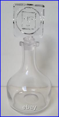 Vintage Signed Erik Hoglund Clear Glass Decanter with Face Stopper Swedish 10