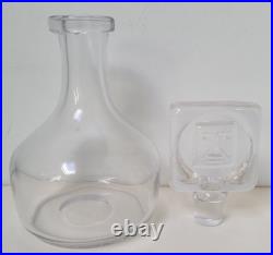 Vintage Signed Erik Hoglund Clear Glass Decanter with Face Stopper Swedish 10