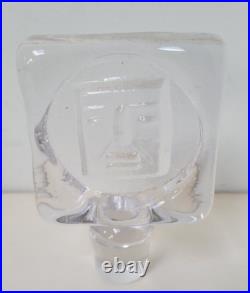 Vintage Signed Erik Hoglund Clear Glass Decanter with Face Stopper Swedish 10