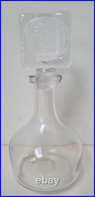 Vintage Signed Erik Hoglund Clear Glass Decanter with Face Stopper Swedish 10