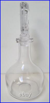 Vintage Signed Erik Hoglund Clear Glass Decanter with Face Stopper Swedish 10