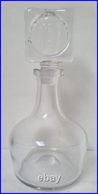 Vintage Signed Erik Hoglund Swedish 11 Clear Glass Decanter with Face Stopper