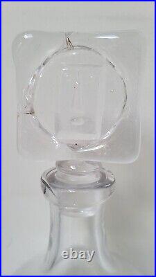 Vintage Signed Erik Hoglund Swedish 11 Clear Glass Decanter with Face Stopper