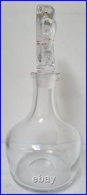 Vintage Signed Erik Hoglund Swedish 11 Clear Glass Decanter with Face Stopper