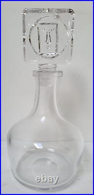 Vintage Signed Erik Hoglund Swedish 11 Clear Glass Decanter with Face Stopper