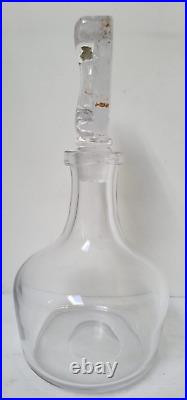 Vintage Signed Erik Hoglund Swedish 11 Clear Glass Decanter with Face Stopper