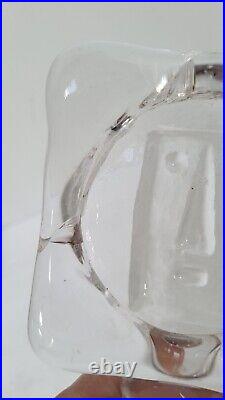 Vintage Signed Erik Hoglund Swedish 11 Clear Glass Decanter with Face Stopper