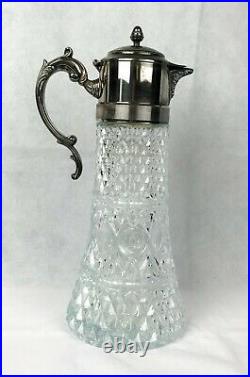 Vintage Silver Plate Cut Glass Claret Decanter Pimm Jug with Internal Tube for Ice