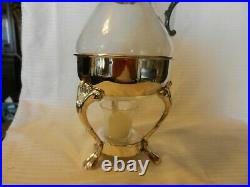 Vintage Silver Plate & Glass Coffee / Tea Carafe Pitcher With Warmer Stand BNOS